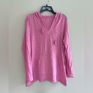 J. Jill 100% Cotton Pink Tab Sleeve Knit Hoodie, size Large Petite